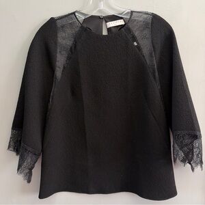 Sandro Paris Black Lace Detail Blouse, Size 4